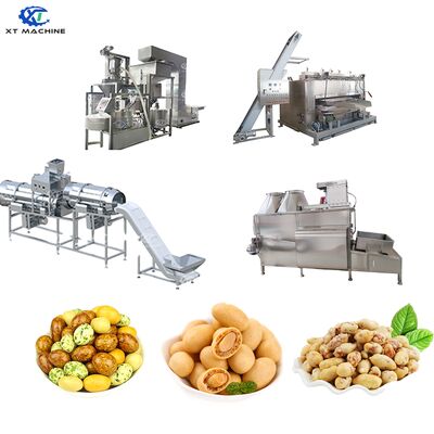 Linha de processamento de revestimento e torrefação de amendoim de 500-1000 kg/h de capacidade com aço inoxidável de qualidade alimentar SUS304 e controlo PLC