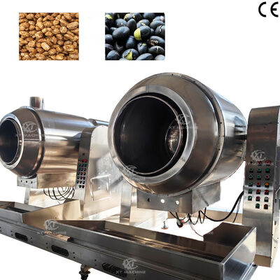 Máquina de salteado automático tipo wok de alta eficiência 70kg/lote, máquina recubridora de açúcar e aquecedora, torradeira de rolo
